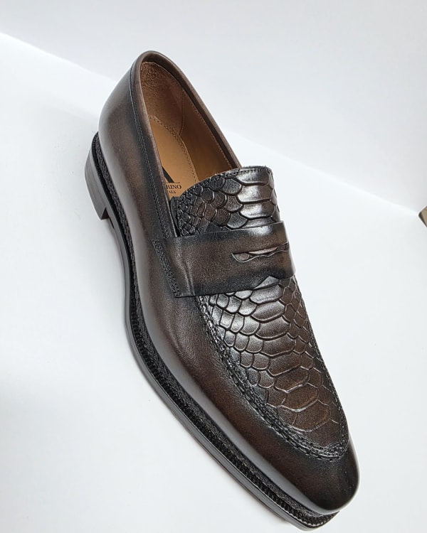 Dark Brown Penny Loafer with Embossed Vamp