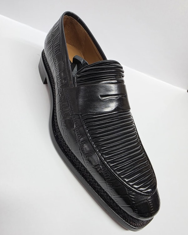 Black Croc-Embossed Penny Loafer