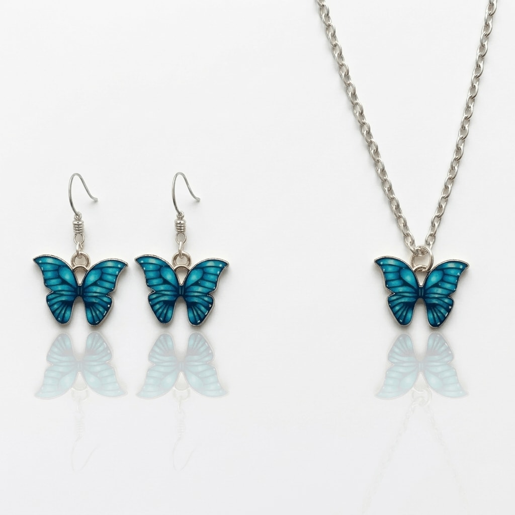 Blue Butterfly Earrings & Necklace