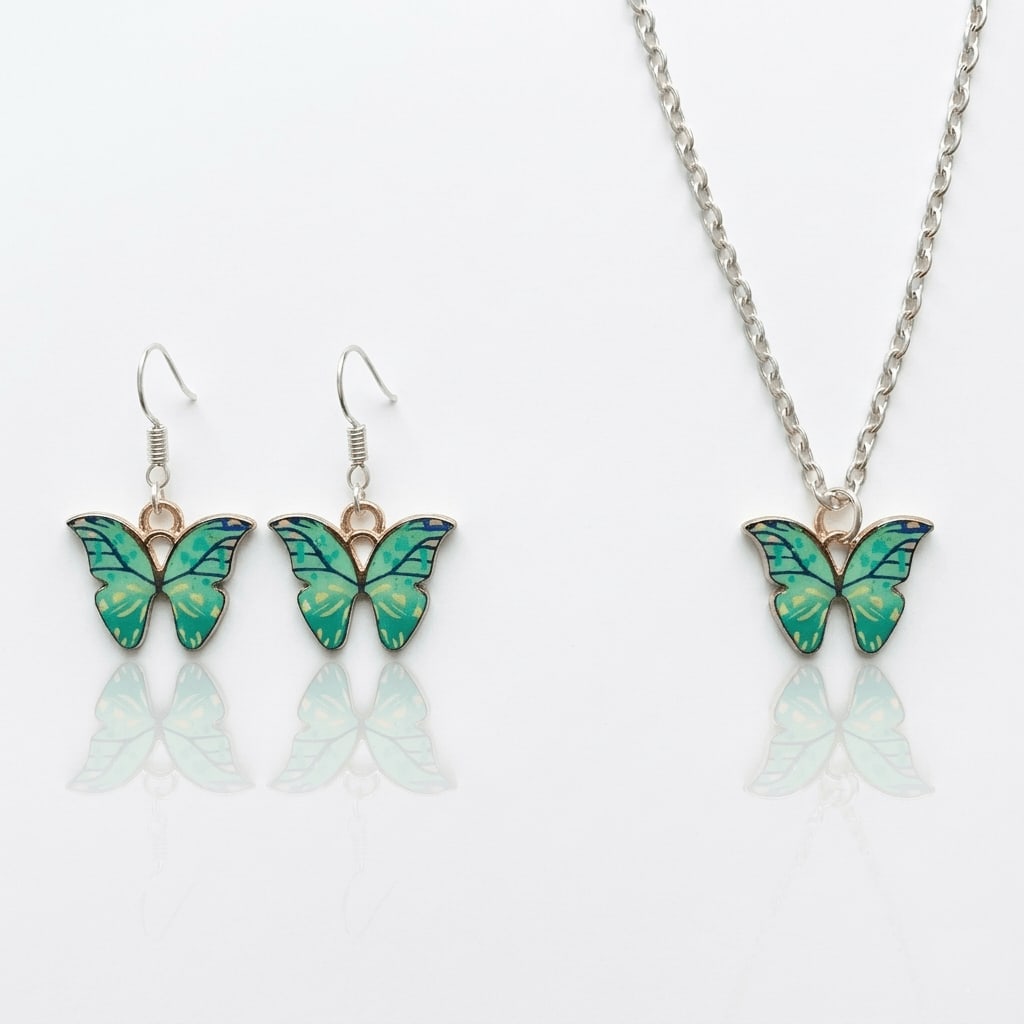 Green Butterfly Earrings & Necklace