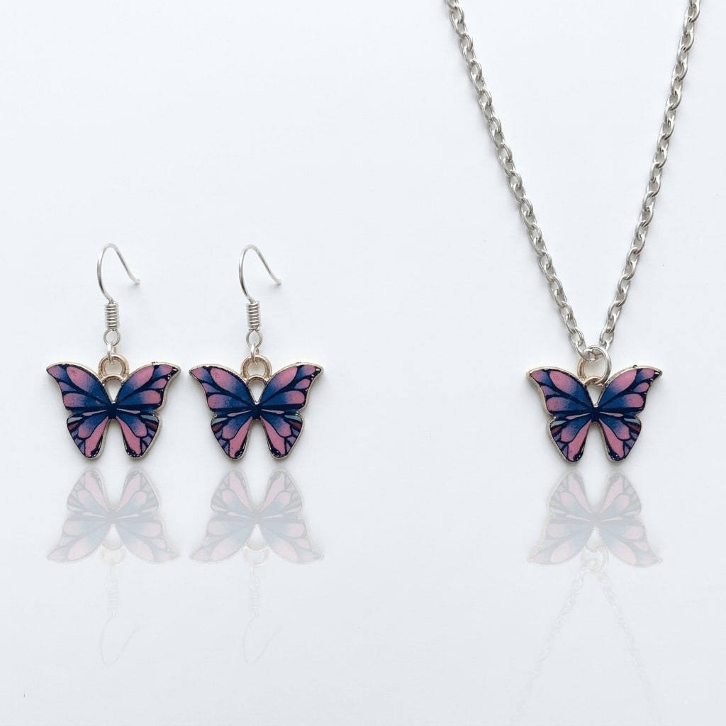 Purple Butterfly Earrings & Necklace