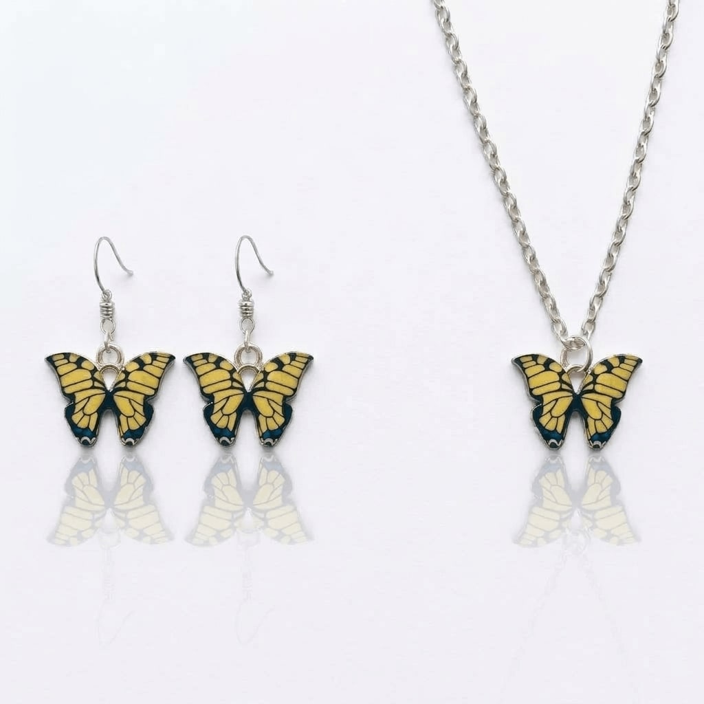 Yellow Butterfly Earrings & Necklace