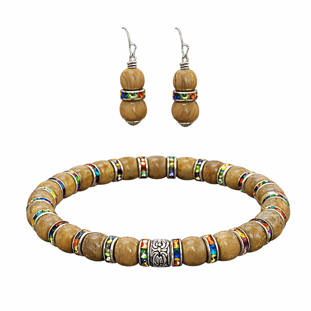 Kaleidoscope Tan Beige Bracelet & Earring Set