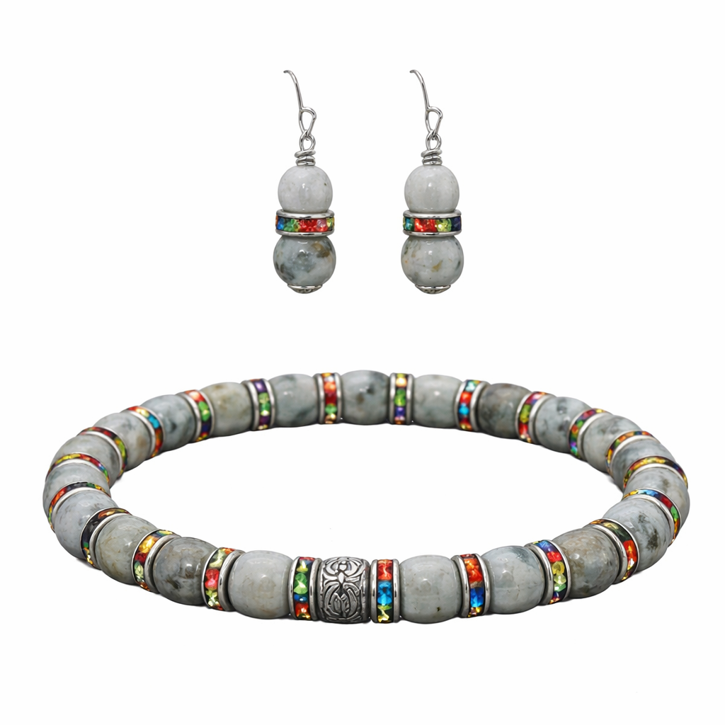 Kaleidoscope White Grey Bracelet & Earring Set