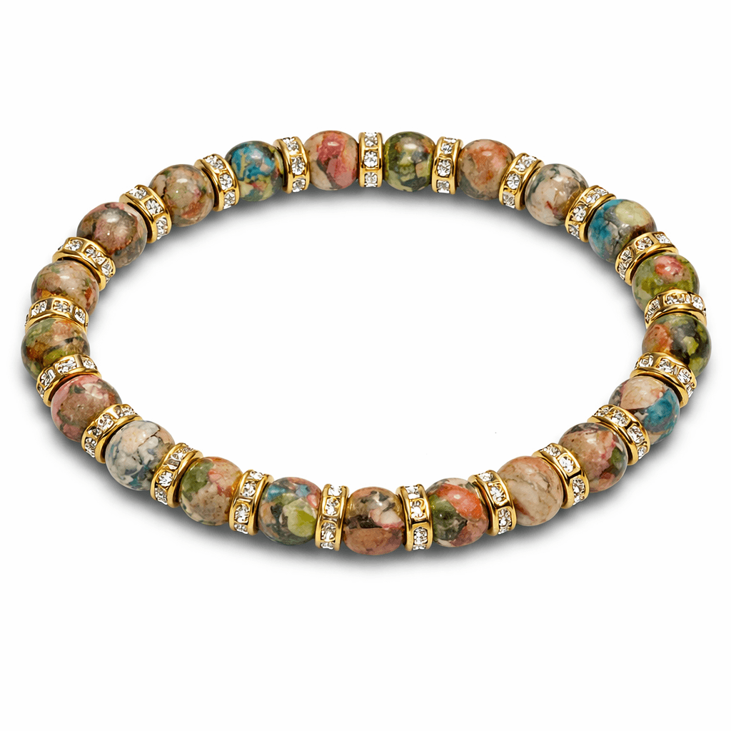 Rainbow Covenant Bracelet — 6mm Beads · Gold-tone Rondelle Spacers
