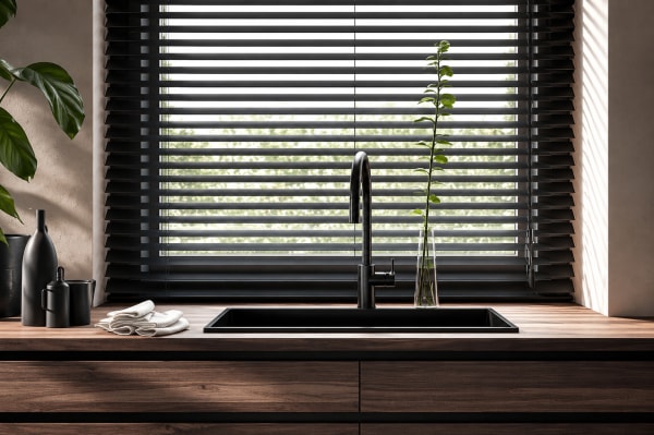 Black venetian blinds