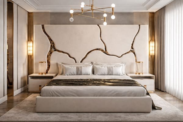 White and gold headboard