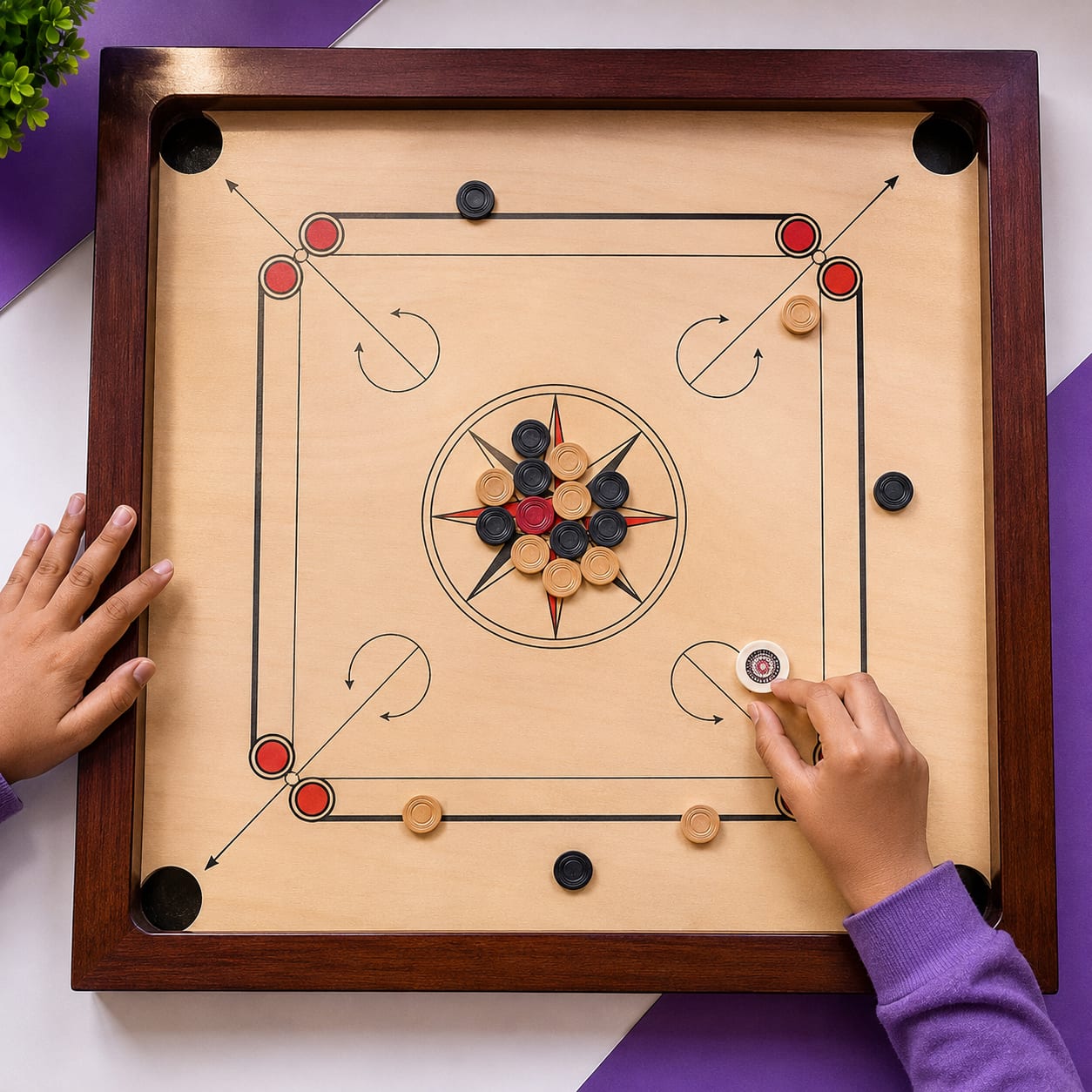 Carrom trick shots and precision aiming coaching class
