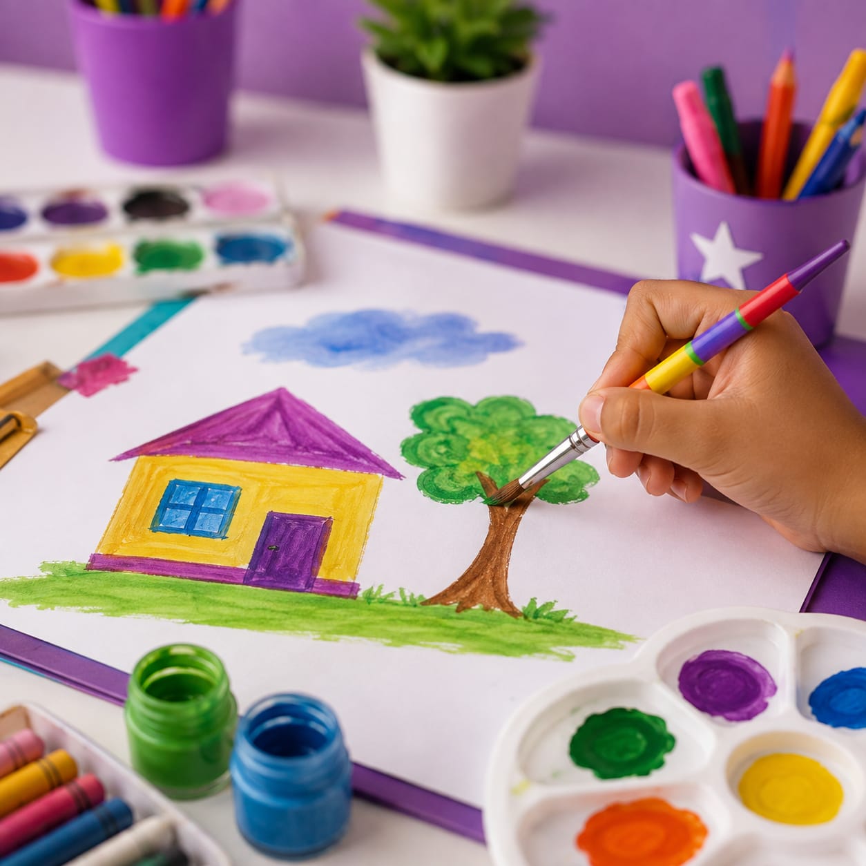 Children drawing and painting class at SK Dreamers Academy Chennai