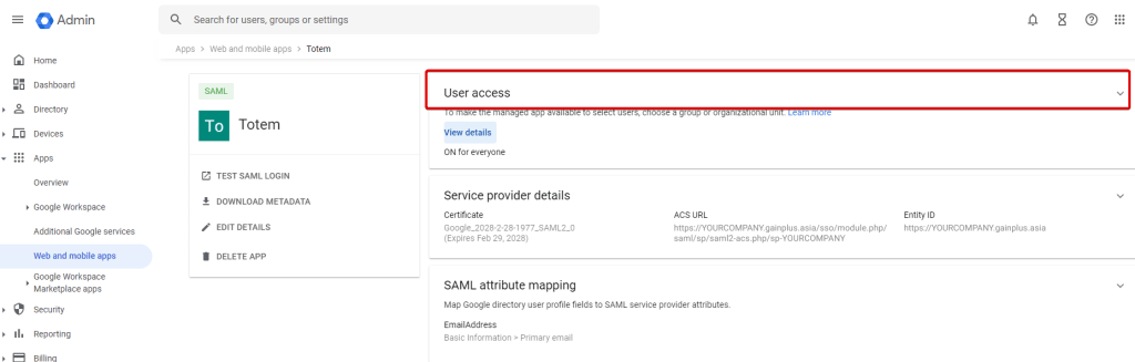 google workspace setup user access