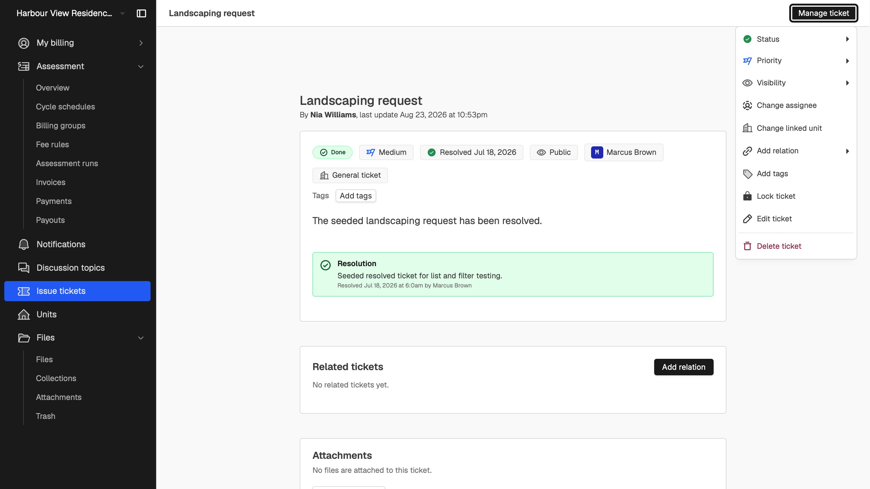 Avelden issue list showing resident requests and their statuses