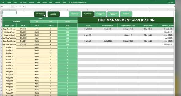 Excel-Based Hotel, Diet & Recipe Management Tool
