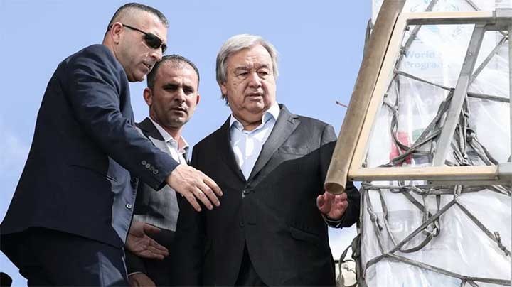 UN chief visits Rafah border crossing, calls for aid deliveries to begin