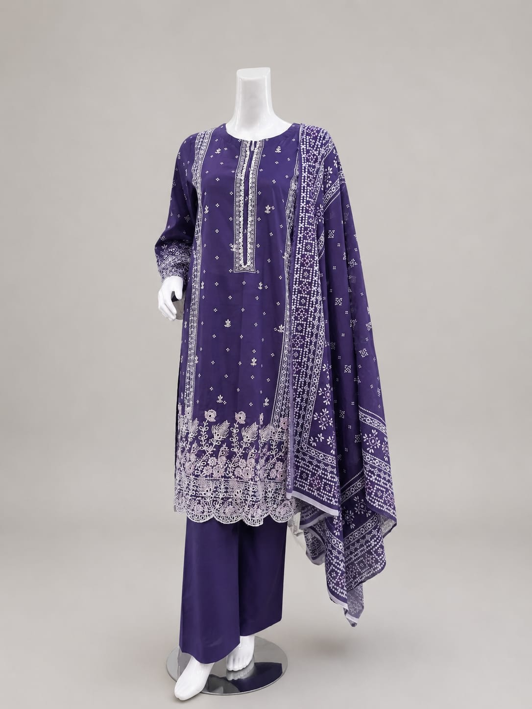 Purple embroidered lawn 3-piece suit
