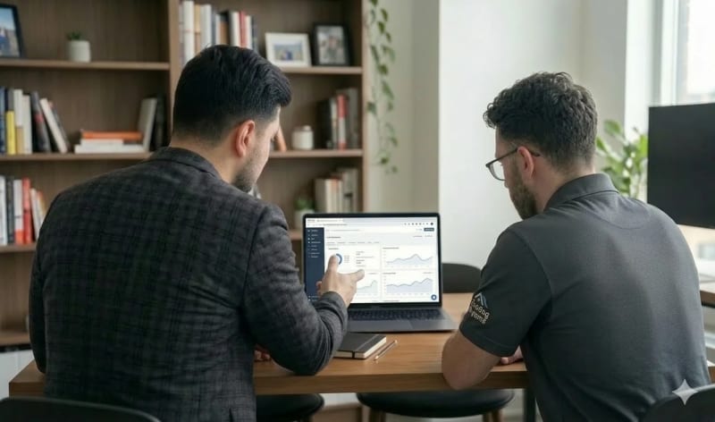 ArsevMedia team conducting a free marketing audit with a roofing contractor client