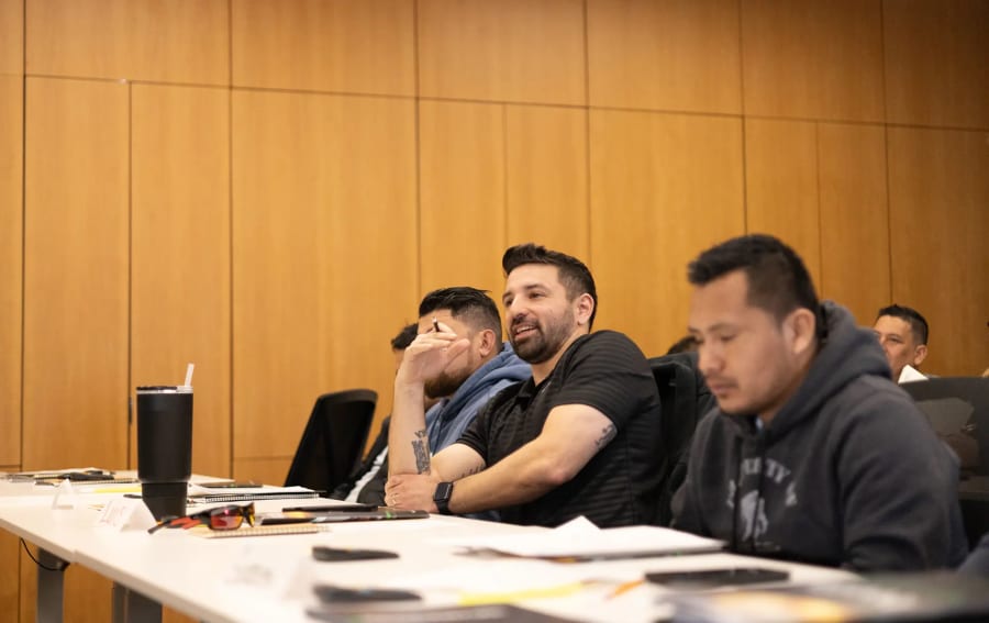 Student asking a question during class.