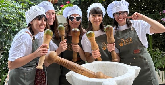 Mortar Pesto Lesson with World Champion and Local Menu with Wine
