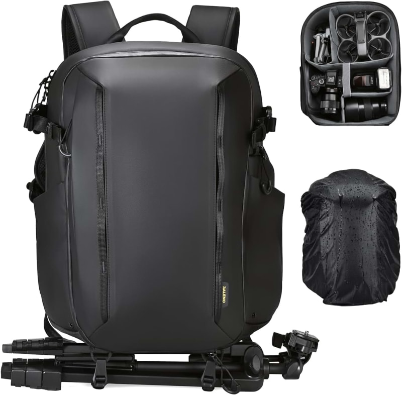 RaLeno Camera Backpack Bag, Hardshell Waterproof Camera Case with Expandable Front Compartment for DSLR SLR Mirrorless Camera Compatible with DJI Mavic Drone/16 Laptop/Tripod Holder