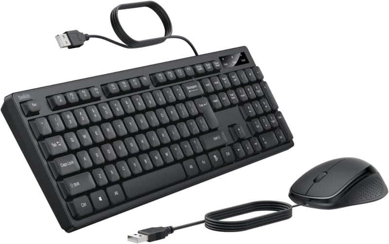Belkin Connect Wired Keyboard and Mouse Combo - USB A Keyboard Set w/Wired Mouse, Ergonomic Design - Perfect for Home, Office, Desk, Compatible with Laptop, PC, Windows - Black