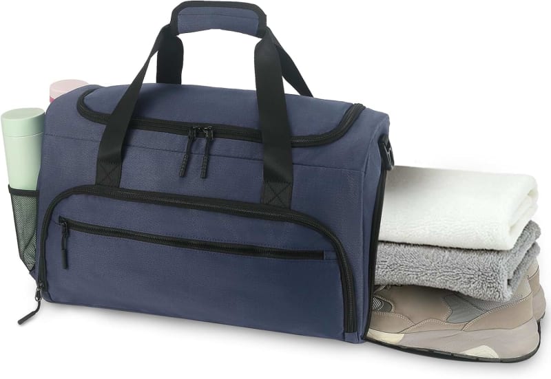 Gym Bag for Men Women, Small Fitness Workout Sports Bag with Wet Pocket & Shoes Compartment, Water Resistant Overnight Weekender Duffel Bag, Blue, ONE SIZE, Gym Bag