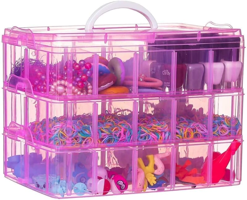 SHUTTLE ART 3 Layers Things & Crafts Storage Box With 30 Adjustable Compartments For Organizing Washi Tape,Accessories,Kids Toy,Beauty Supplies,Nail Polish,Jewelry, pack of 1,color Pink - Plastic