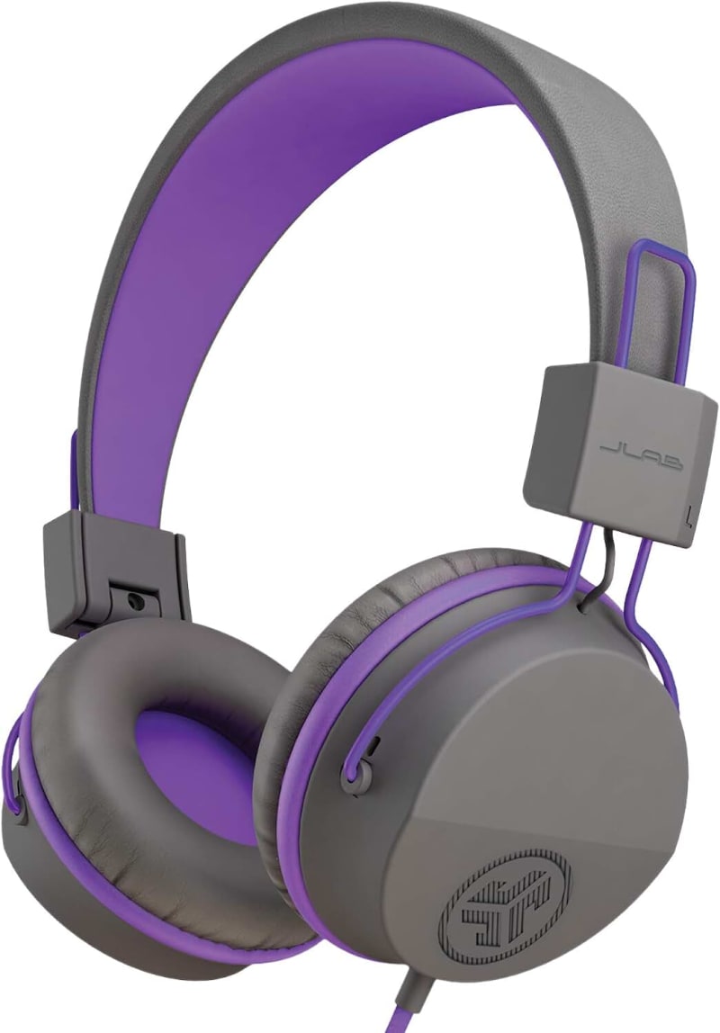 (Purple) - JLab Audio JBuddies Studio Volume Safe, Folding, Over-ear Kids Headphones with Mic - Graphite/Purple, Wired