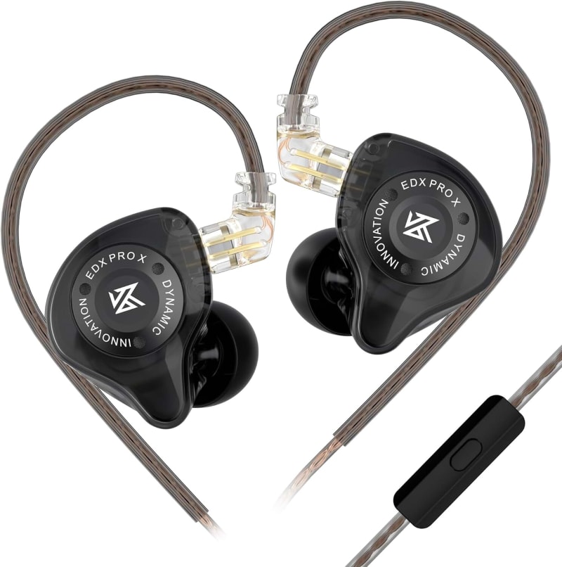 KZ EDX Pro X in Ear Headphones, HiFi IEM Earphones, Deep Bass Sound in Ear Monitor with Detachable Cable, for Audiophile Dj Singers-Black Mic