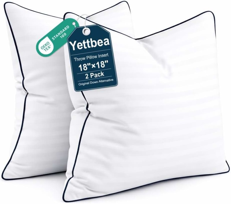Yettbea Throw Pillows Insert, 18'' x 18'' Set of 2, Decorative for Couch, Sofa or Bed with Premium Down Alternative Filled, White