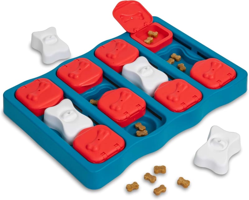 Outward Hound Nina Ottosson Dog Brick Dog Puzzle Interactive Treat Puzzle Dog Enrichment Dog Toy, Level 2 Intermediate, Blue