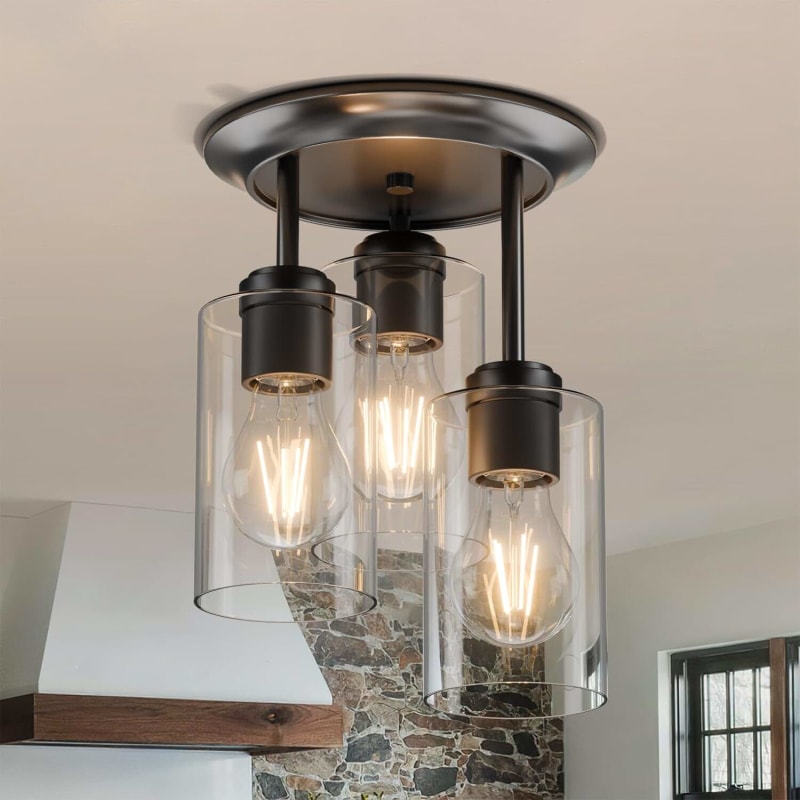 Kalium Semi Flush Mount Ceiling Light, 3 light Kitchen Light Fixtures, Glass Chandelier Ceiling Light Fixture, Hallway Light Fixtures Ceiling Mount for Front Entryway