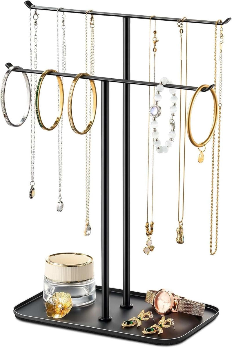 pickpiff Necklace Holder jewellery Stand Organizer for Necklaces and Bracelets, Metal Display Stand, Gift for Women, Ideal for Home, Bedroom, or Vanity, Black
