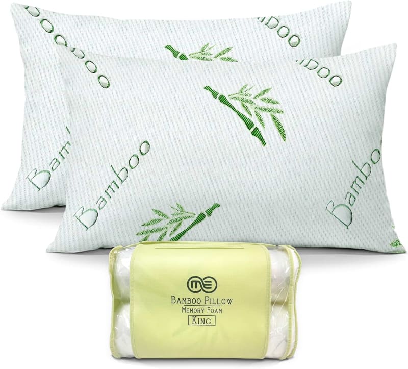 OMEO 2 Pack King Size Rayon Derived from Bamboo Pillow for Sleeping Shredded Memory Foam Bed Pillows for Side, Back and Stomach Sleepers, Soft, Cooling, Adjustable and Washable Cover 20" x 36"