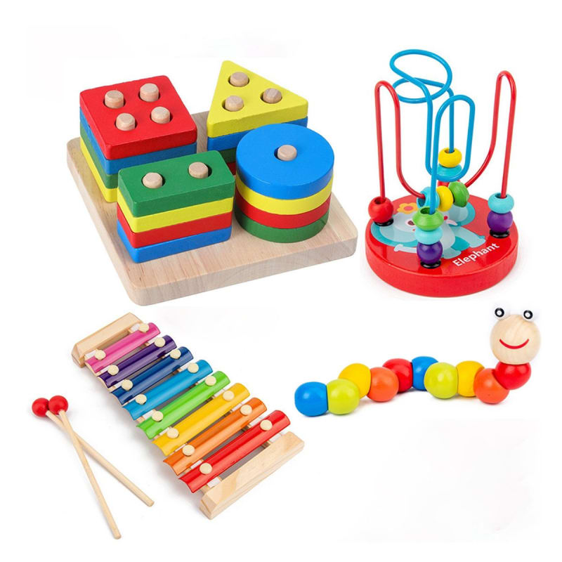Stacking Toy 4P Kid Brain-Enhancing Toy Non-Toxic Wooden for Early Educatio