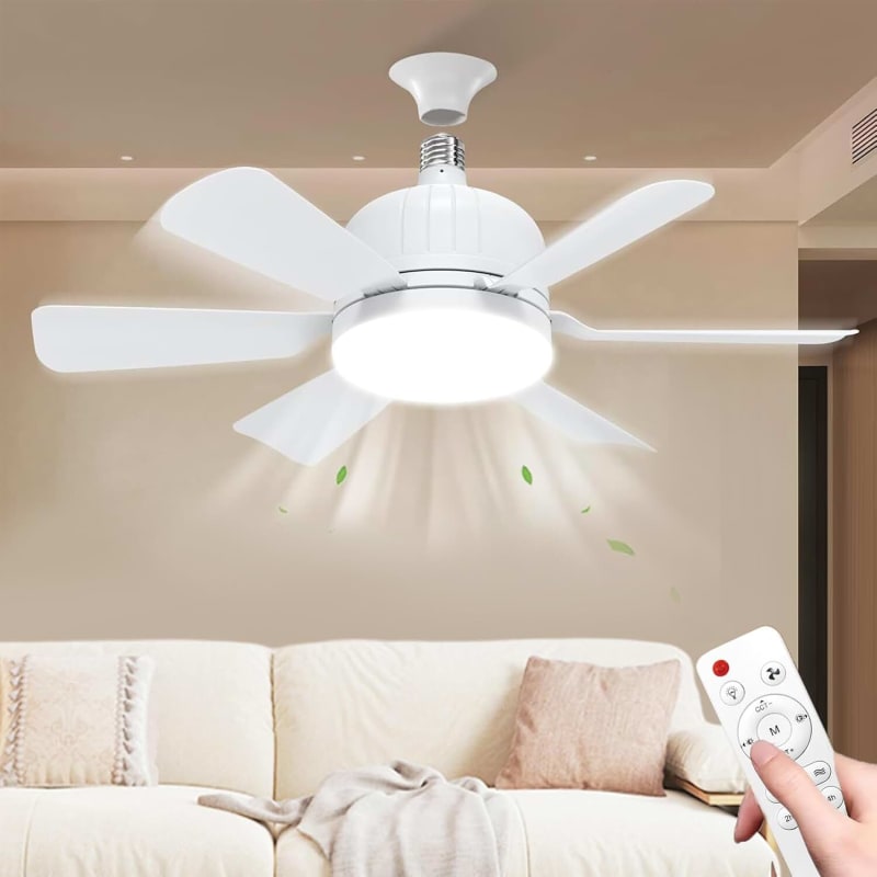 Ceiling Fans with Lights, 46cm Ceiling Fan Light Bulb Bayonet Fitting with 6 Blade, 3 Speed Timing, B22/E27 Ceilings Lamp Fan for Bedroom, Living Room, Kitchen
