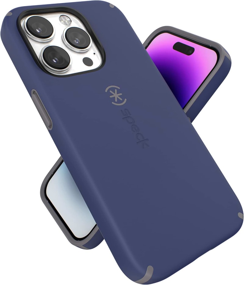 Speck iPhone 14 Pro Case - Slim Phone Case with Drop Protection, Scratch Resistant with Soft Touch for 6.1 inch iPhone 14 Pro Case - Dual Layer Case, Prussian Blue/Cloudy Grey CandyShell Pro