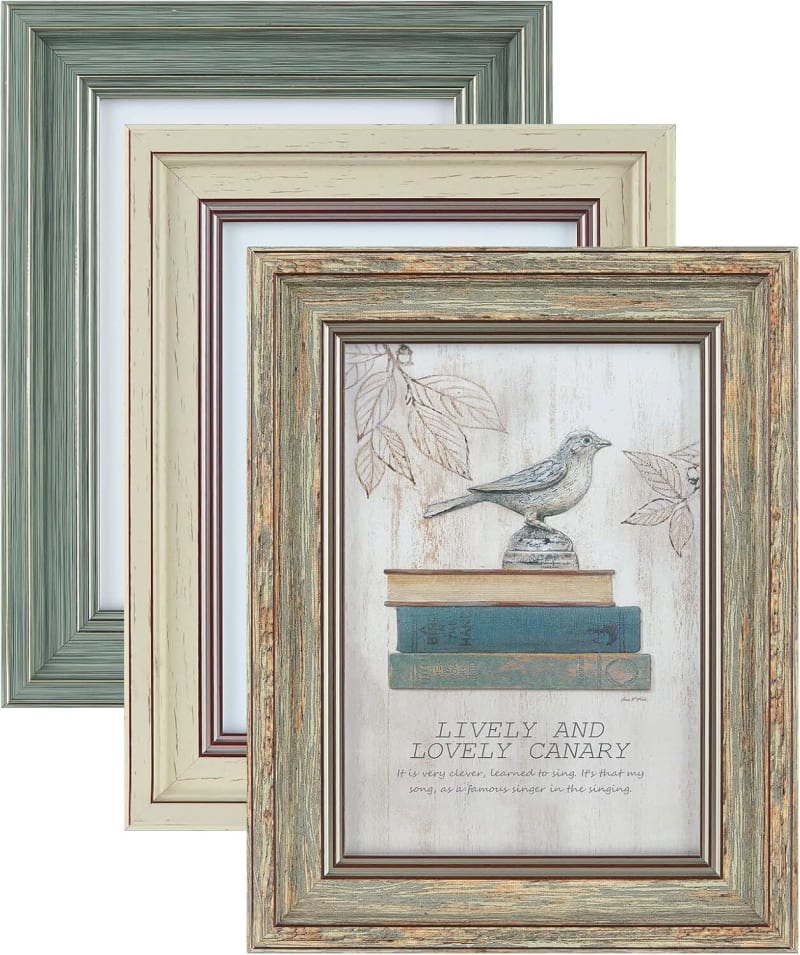 XUANLUO 3 Pack 5x7 Inch Picture Frames Farmhouse Rustic Vintage Distressed Wood Grain Photo Frame with HD plastic cover for Table Top Display and Wall Hanging