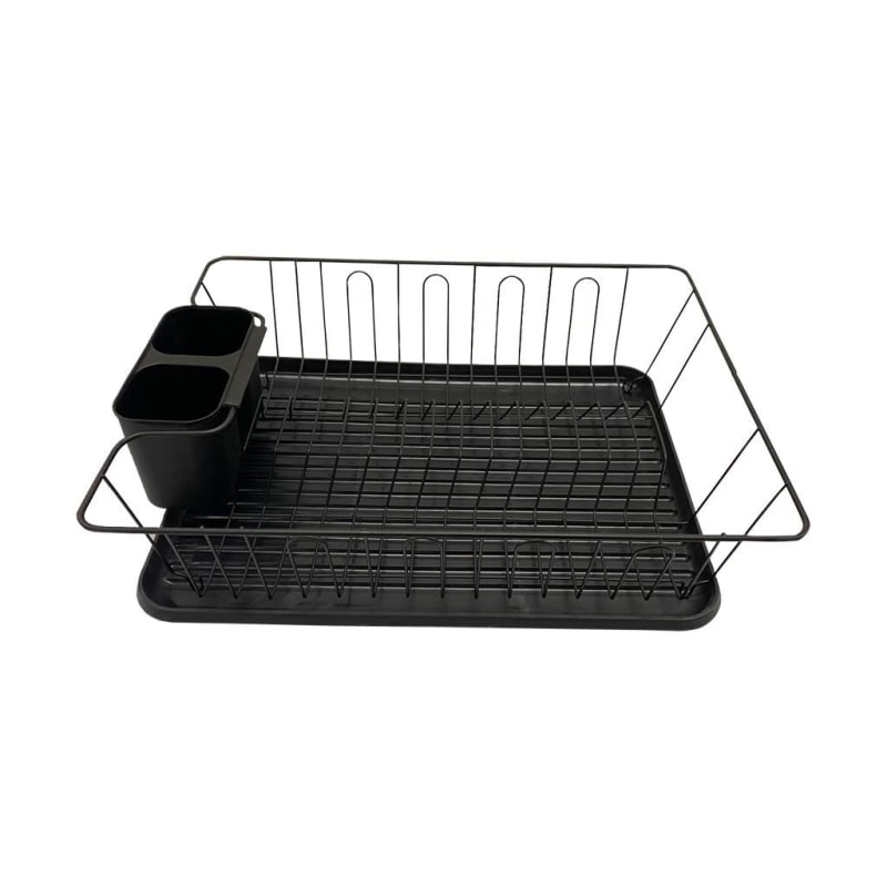 Dish Rack Drainer With Drip Tray & Cutlery Holder - Black