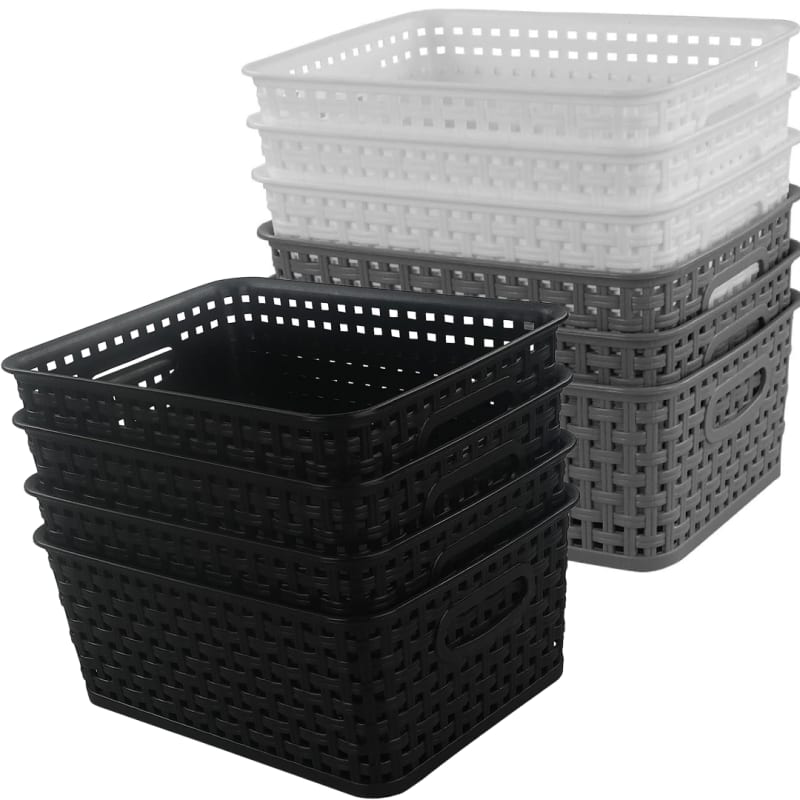 10 Pack Small Plastic Storage Basket Bin Shelf Organizer for Pantry Cabinet