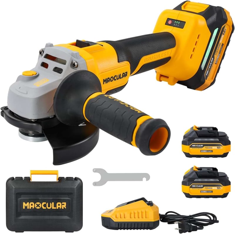 Cordless Angle Grinder with 2x4.0 AH Batteries,Grinder Tool 9600 RPM Brushless Power Motor,3 Variable Speeds Metal Grinder with Auxiliary Handle for Cutting,Grinding,Polishing