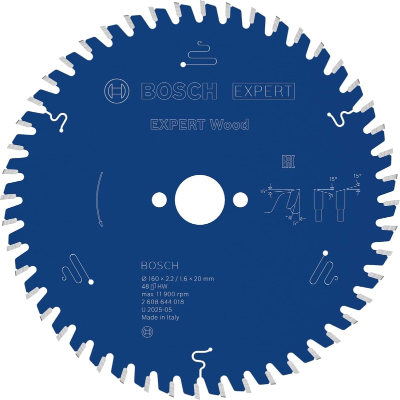 Bosch 48-Teeth Expert for Wood Circular Saw Blade, 160 mm x 20 mm x 2.2 mm Size