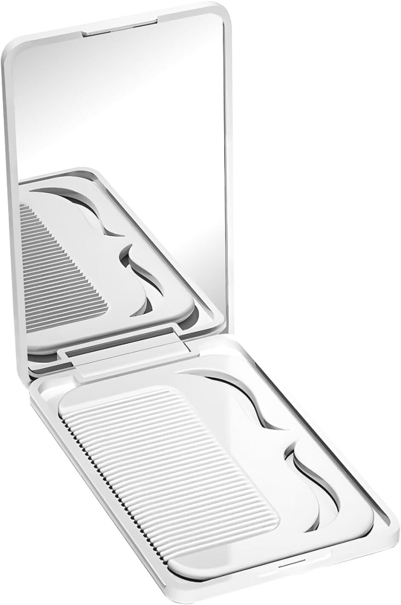 Protable Folding Mirror with Case, Compact Travel Mirror with Hair Comb for Purse Bag, Small Pocket Makeup Mirror for Women Girls,Easy to Carry(White)