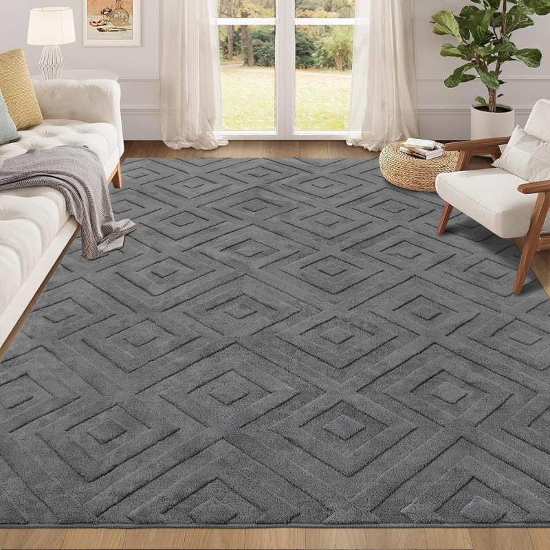 Enyhom Machine Washable Area Rug, 160 x 220 cm Large Soft Geometric Rugs for Bedroom Modern Design Grey Rugs Living Room Non Slip Carpet Stain Resistant Mat for Kitchen Dining Lounge