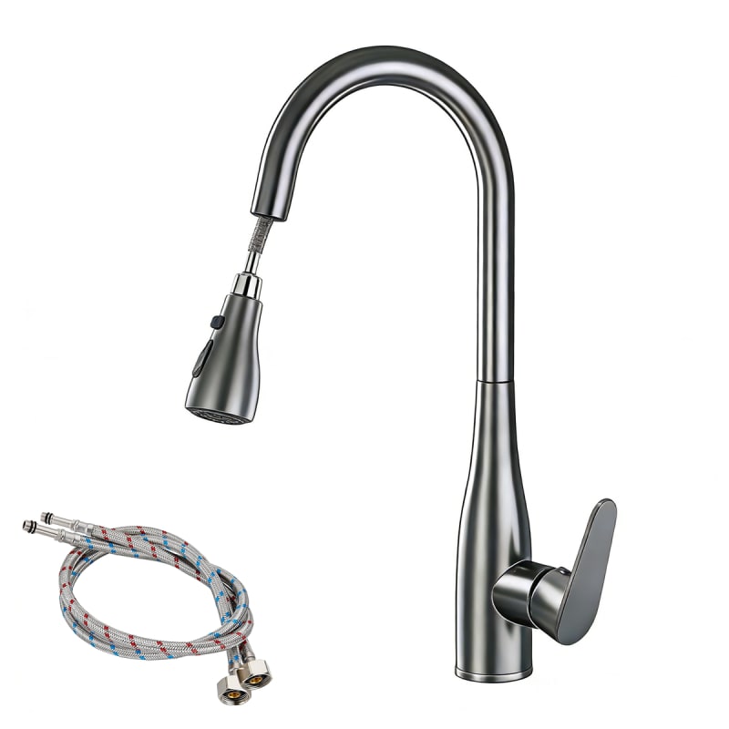 Kitchen Sink Mixer Faucet Tap with Pull Down Sprayer & 2 Pipes - Grey