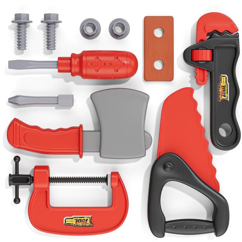 Kids Tool Set, 12pcs Realistic Pretend Play Tool Kit with Saw, Wrench & Axe