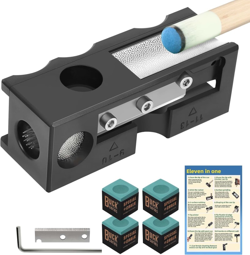 Desoto 11-in-1 Billiards Pool Cue Tip Shaper and Repair Tool Kit, Cue Tips Replacement Kit for Pool Table Accessories