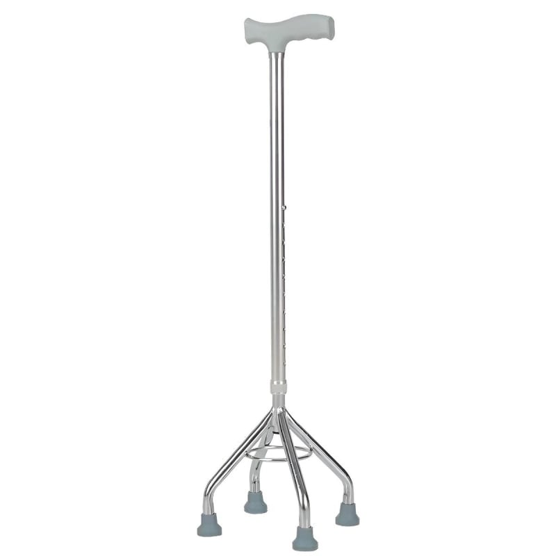 Adjustable Quad Walking Cane with 4 Legs for Elderly Users - Gray