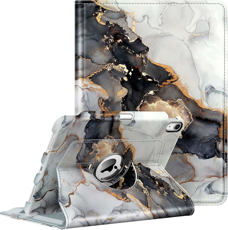 FINTIE Rotating Case for iPad Air 11 inch (2024) M2, iPad Air 6th / 5th / 4th Generation (2024/2022/2020) - [360 Rotating] Adjustable Stand Cover with Pencil Holder, Cloudy Marble | 360° Swivel Stand, Portrait & Landscape Viewing, Shockproof Cover with Pencil Holder, Auto Wake/Sleep, Cloudy Marble