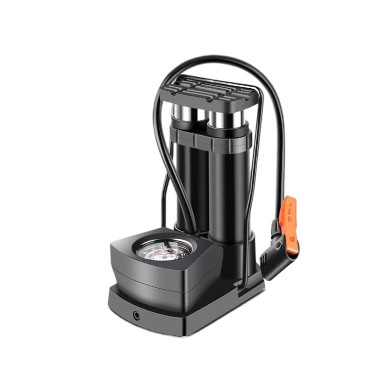 Bicycle Foot Pump High-Pressure Inflator With Pressure Gauge - Black