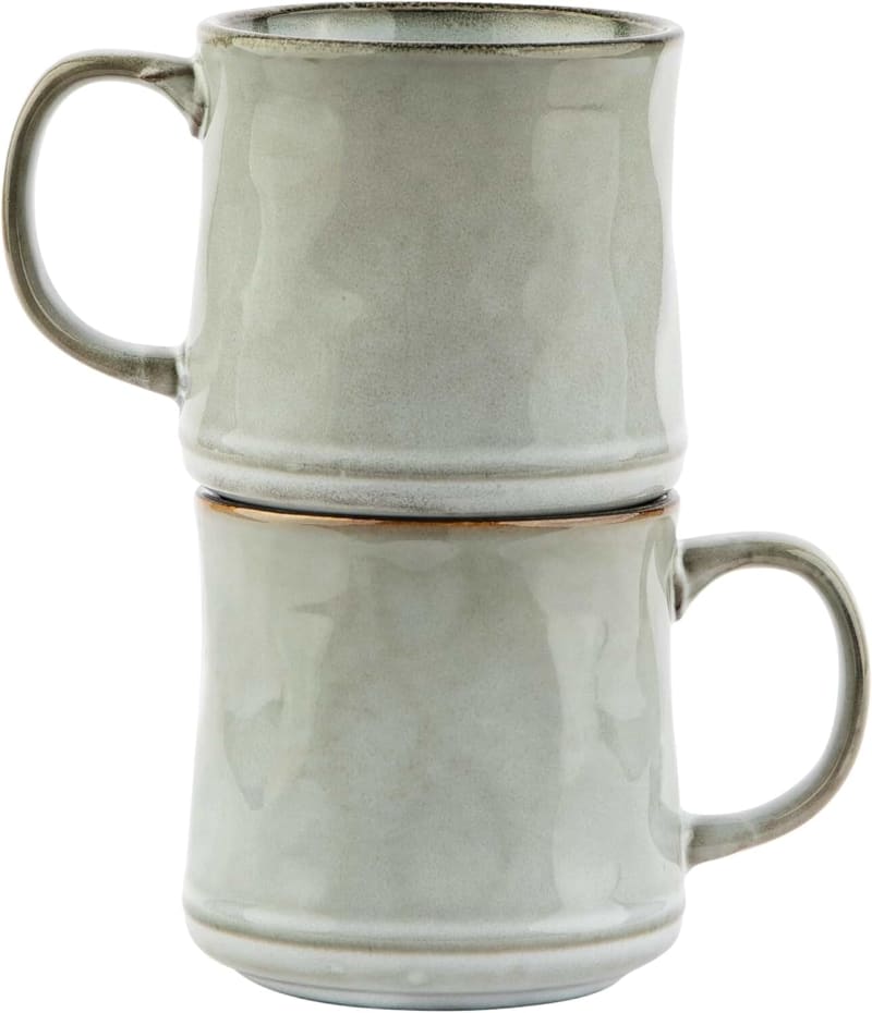KooK Glazed Coffee Mugs, Ceramic, Microwave & Dishwasher Safe, 13 oz, Java/Slate, Set of 2