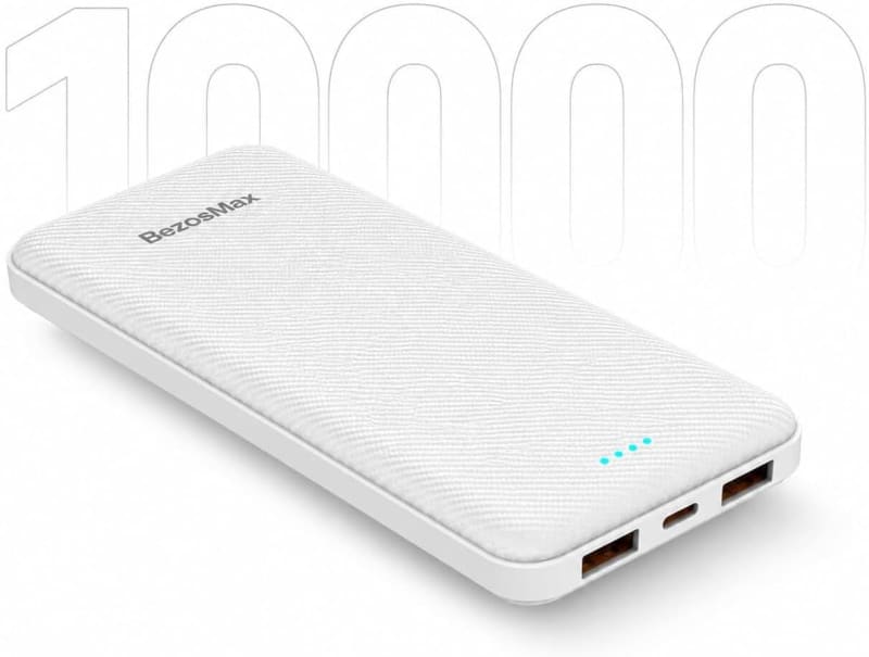 BezosMax Portable Charger Power Bank, 10000mAh Dual Output Power Bank Fast Charging (White)